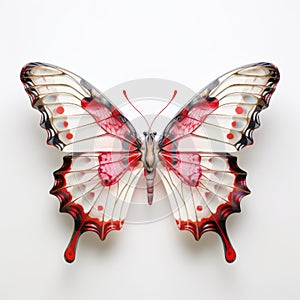 Vibrant Red And White Butterfly Figurine With Stained Glass Effects