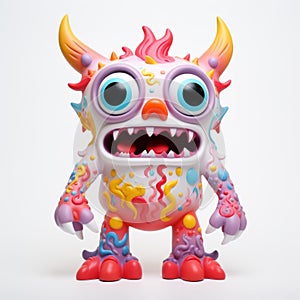 Vibrant Red And White Psychedelic Monster Vinyl Toy With Detailed Character Design