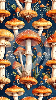 Vibrant Red and White Toadstools in a Whimsical Forest