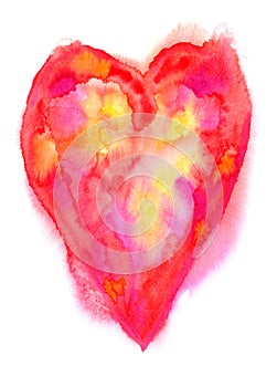 vibrant red yellow and pink heart watercolor painting