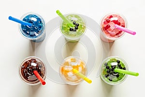 Colorful Bubble Tea Drinks on White Background