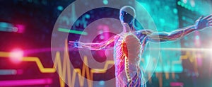 The vibrant representation of the human anatomy in digital visualization technology. AI generated image