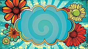 Vibrant Retro Comic Style Flower Background with Speech Bubble