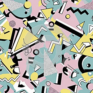 Vibrant Retro 80s Memphis Style Geometric Abstract Seamless Pattern Design for Creative Projects