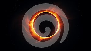 Vibrant ring of flames illuminated against a black night sky, Ai-generated.