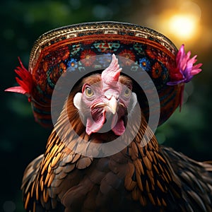 Vibrant Rooster in Colorful Headpiece photo