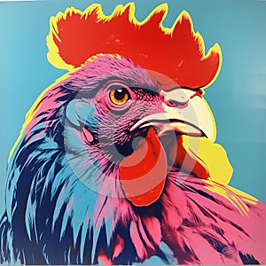 Vibrant Rooster Painting Inspired By Andy Warhol\'s Pop Art