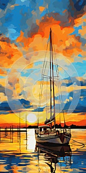 Vibrant Sailboat Painting: Beneteau 36.7 In Sunset Harbor photo