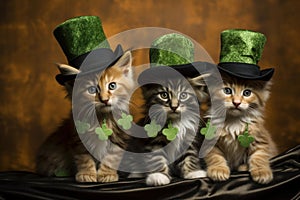 Vibrant Saint Patrick day cute ginger cats. Generate ai