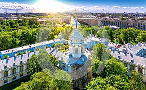 Vibrant Saint Petersburg sunny cityscape panorama from bell towe