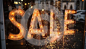 Vibrant sale neon sign explosion with glowing lights and massive detonation for a dynamic scene