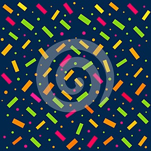 A vibrant seamless pattern featuring multicolored rectangles and dots