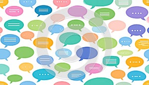 A vibrant, seamless pattern of pastel-colored speech bubbles, va