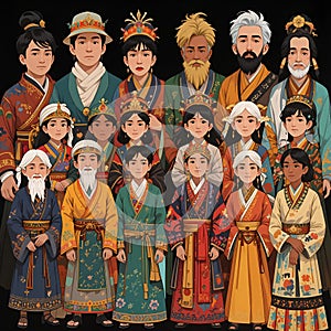 Diverse Cultures: People of Different Ethnicities in Traditional Costumes photo