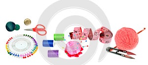 Vibrant Sewing and Knitting Supplies Isolated on White
