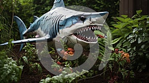 Vibrant Shark Statue For Your Garden - Sony Fe 85mm F1.4 Gm Style