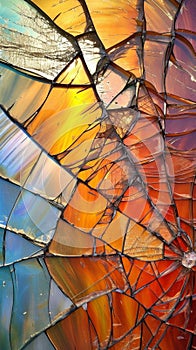 Vibrant shattered glass with interplay of colors and reflections