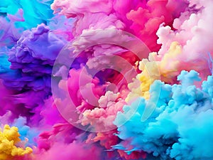 Vibrant Smoke Clouds: Multicolored Paint Explosion Banner for Webpages.