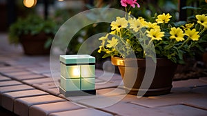 Vibrant Solar Candle Lantern With Flower Pot: Light Emerald And Light Azure