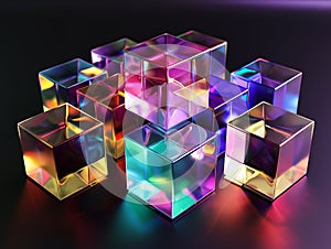 Vibrant Spectrum Reflections on Glass Cubes