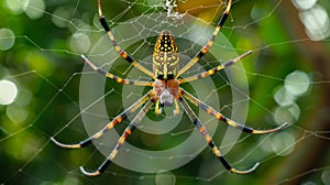 Vibrant spider web with colorful arachnid