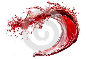 A vibrant splash of red liquid resembling an wine wave on white background