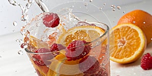 A Vibrant Splash of Summer Refreshing Orange Raspberry Fruit Punch in a Glass Perfect for a Hot Day