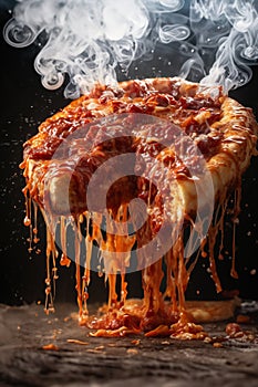 Vibrant Splashes of Flavorful Exploding Pizza - Detailed Close-Up Food Photography at its Finest