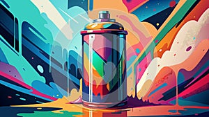 Vibrant Spray Paint Can on Explosive Colorful Background photo