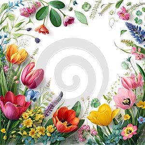 Vibrant Spring Flower Wreath Illustration