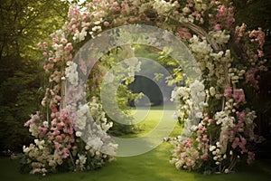 Vibrant Spring flowers arch spiral. Generate Ai