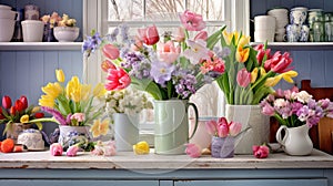 vibrant spring flowers kitchen