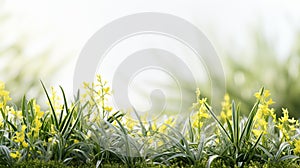 Vibrant Spring Landscape with Lush Green Grass, Colorful Easter Eggs, and a Serene Background