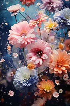 Vibrant Springtime Delight: Abstract Flowers and Butterflies in a Lush Meadow photo