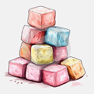 Colorful Marshmallows Piled on White Background