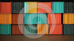 Vibrant stack of colorful shipping containers, solution for global logistics and storage