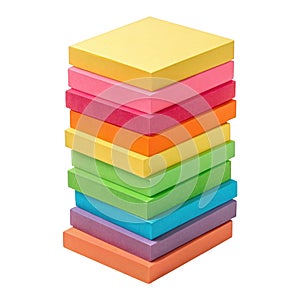 Colorful sticky notes stack isolated on transparent background