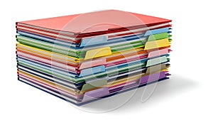 Colorful Stack of File Folders and Documents on White Background (ai generated)