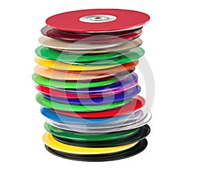Vibrant stack of multicolored compact discs for digital data storage and media