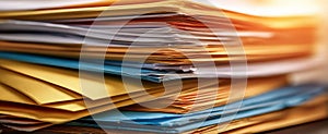 The vibrant stack of organized folders illuminating productivity and creativity..AI generated image