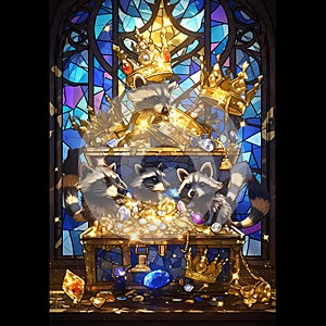 Vibrant Stained Glass Art with Gilded Critters