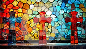 Vibrant Stained Glass Mosaic Artwork Background With Abstract Patterns