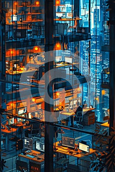 Vibrant startup office with modern tech gadgets and enthusiastic developers.