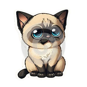 Vibrant sticker of a cute cartoon cat, featuring bright eyes, isolated on a white background