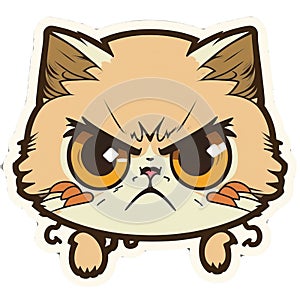 Vibrant sticker of a cute cartoon cat, featuring bright eyes, isolated on a white background