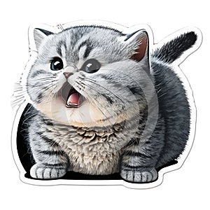 Vibrant sticker of a cute cartoon cat, featuring bright eyes, isolated on a white background