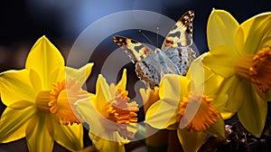 Vibrant Still Life: Butterfly By Daffodils - Nikon D850 Inspired