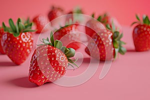 Vibrant strawberry image with high-resolution and a pink backdrop, ideal for dynamic designs