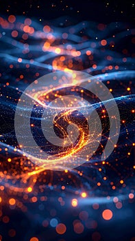 Futuristic Data Stream with Glowing Particles