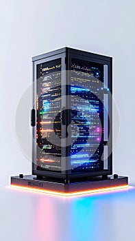 Futuristic Server Rack with Neon Data Streams